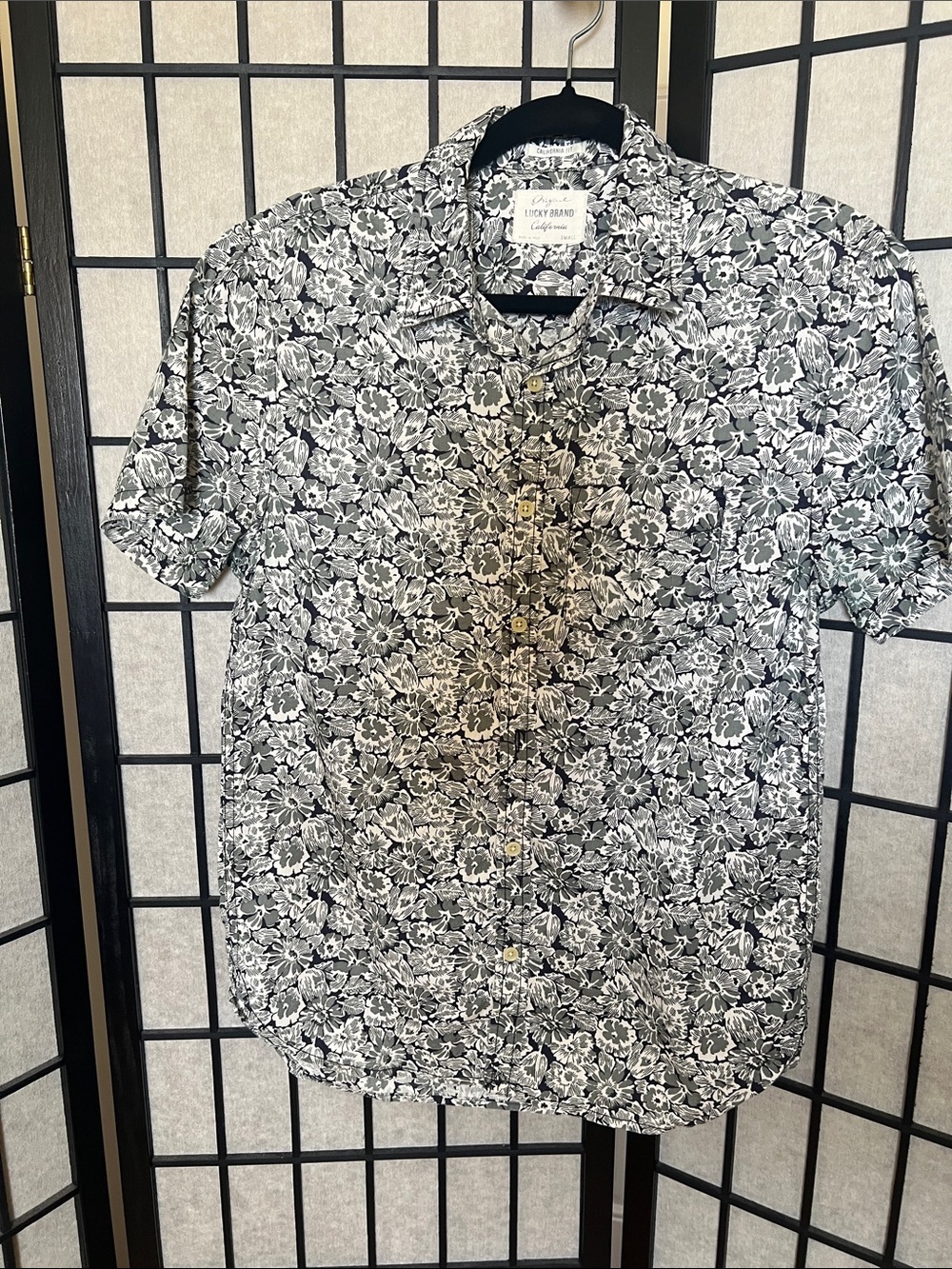 Lucky Brand Black & White Floral Camp Shirt